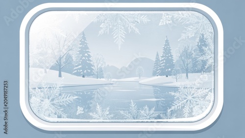 Winter Window View with Snowy Forest