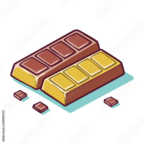 Two chocolate bars and pieces in isometric flat design