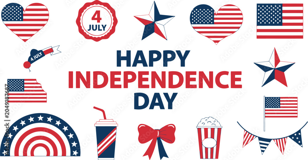 Obraz premium Happy 4th of july independence day patriotic symbols and icons