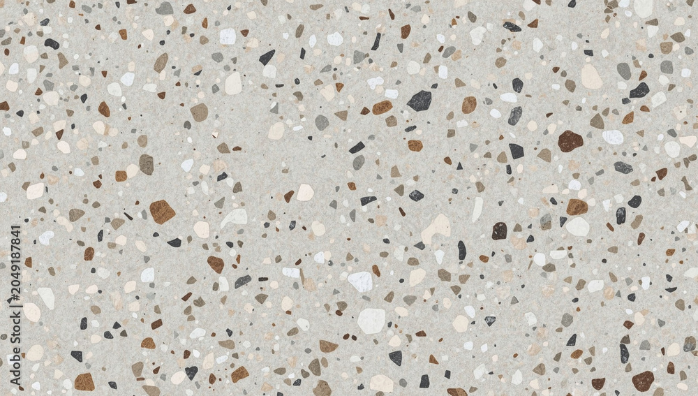 Fototapeta premium Seamless Terrazzo Texture with Multicolored Stone Chips on Light Gray Background
