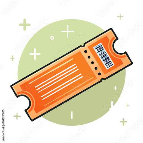 Orange ticket icon with barcode and green circle background