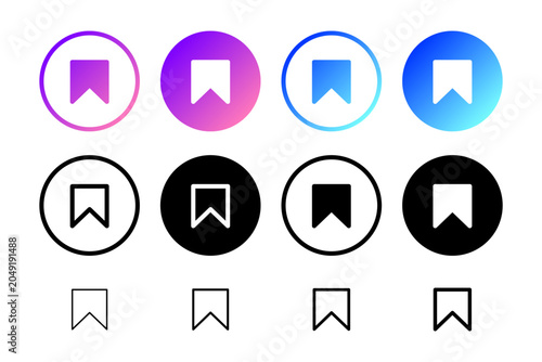 Valokuva Gradient Save Bookmark Button Collection : Bookmark save icon button set in gradient, solid, and outline styles for favorites, saved items, reading lists, and app interface actions