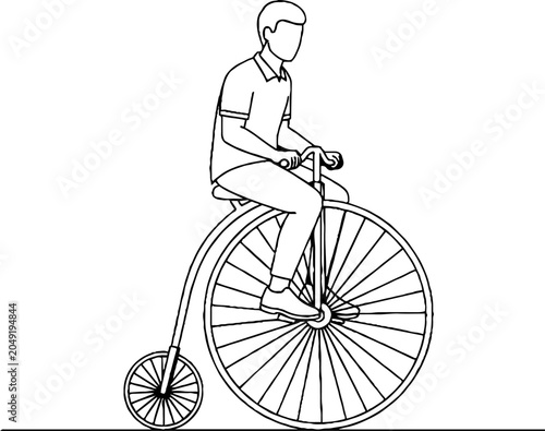 Vintage Illustration of Man Riding Penny Farthing Bicycle.