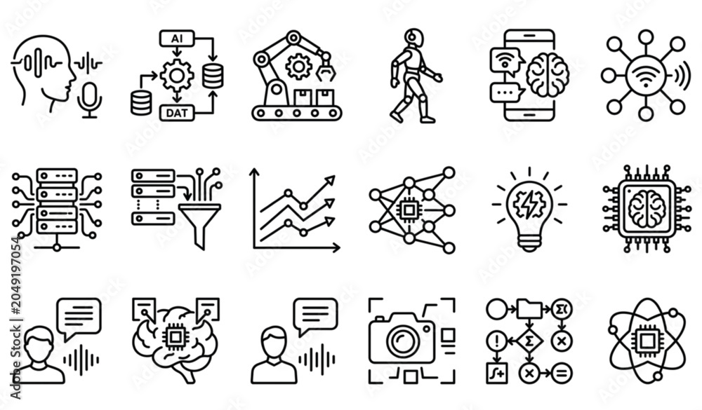 Fototapeta premium Future Technology and AI Assistant Outline Icon Collection