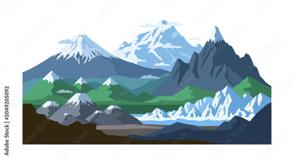 Fototapeta premium Majestic mountain landscape with snow-capped peaks and serene lake.