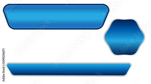 Abstract blue and white blank graphic elements for sport scoreboards and lower thirds, set of three isolated vector shapes.
