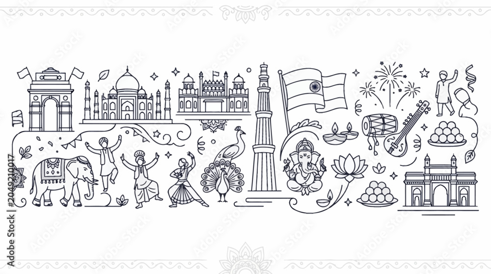 Obraz premium India Travel Icons and Landmarks Collection.