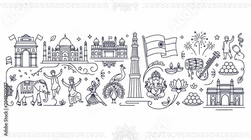 India Travel Icons and Landmarks Collection.