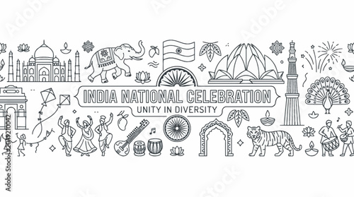 India National Celebration Unity in Diversity Doodle Art.
