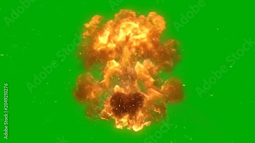 Explosion Effect with Green Screen Background and Sparks.