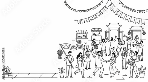 Принти на полотні Diverse people celebrating a joyous festival with music and flags