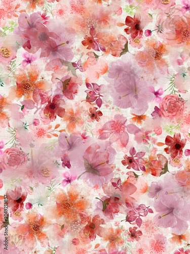 Watercolor seamless floral pattern with colorfull flowers 