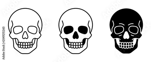 Photos Three Skull Icons, Outline and Silhouette, Vector Graphics for Danger and Hallow