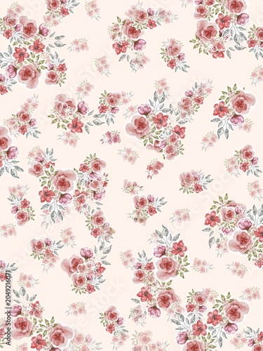 seamless pattern with pink vintage roses