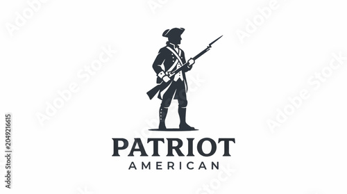 Foto Minimalist Flat Design Vector Logo of an 18th Century American Patriot Soldier H