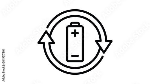 A graphic representation of a battery with a recycling symbol around it.