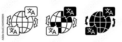 Принти на полотні Global Translation Icons Set, Language Communication Symbols, Worldwide Text Exc