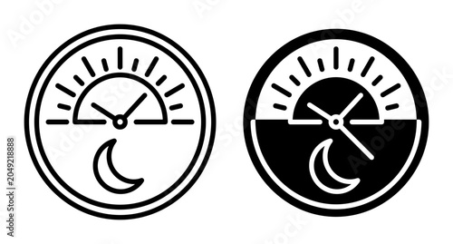 Tableau sur toile Day and Night Cycle Icons, Sun and Moon Clock Symbols, Time and Weather Indicato