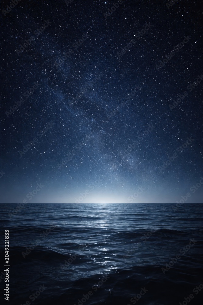 Obraz premium Serene ocean under starry sky.
