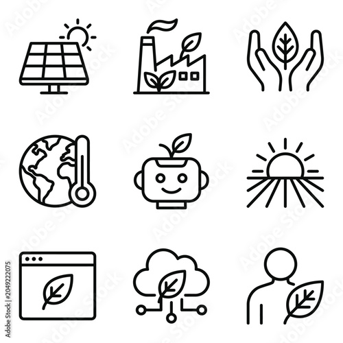 Sustainability and renewable energy line icon set with sustainability environment renewable