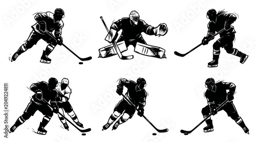 Photography Ice Hockey Players Silhouette Collection: Action Shots of Athletes and Goalie