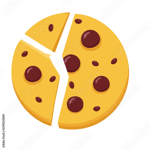 Flat design chocolate chip cookie broken into pieces