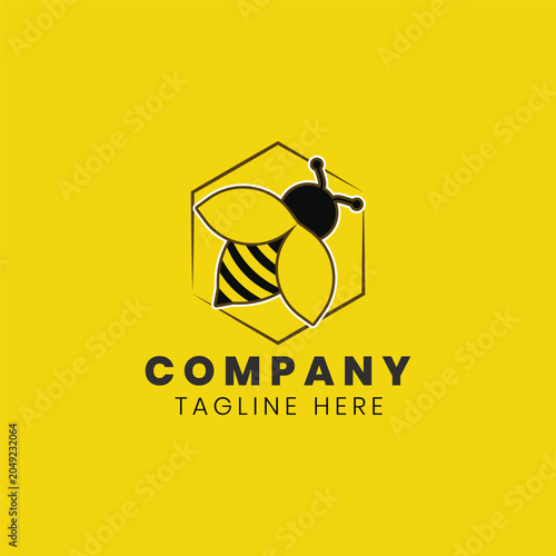 Honey Bee Logo Design – Modern Bee Vector Illustration Isolated on Yellow