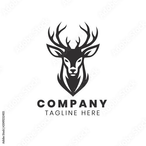 Minimalist Stag Head Logo – Deer Antler Emblem on White Background