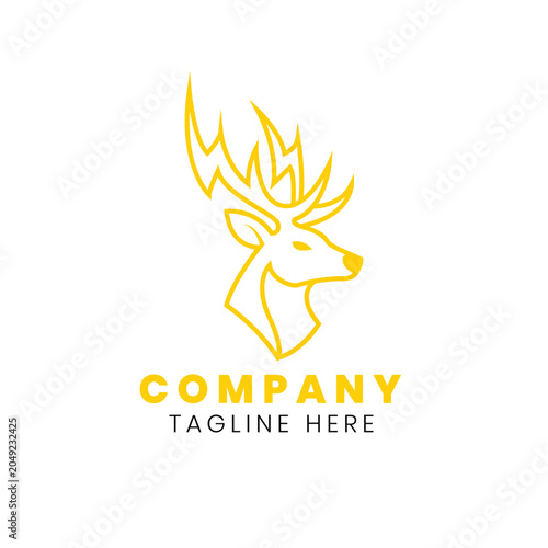Deer Logo with Lightning Antlers – Modern Electric Wildlife Emblem Design