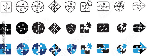 Tableau sur toile Puzzle Piece Icons Set – Teamwork, Collaboration and Problem Solving Vector Collection