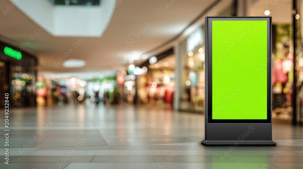 Fototapeta premium Digital advertising screen display with bright green chroma key for advertisement in a modern shopping mall