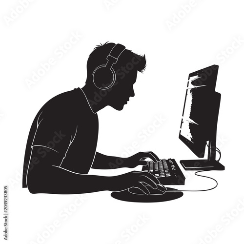 programmer working at computer terminal with code interface