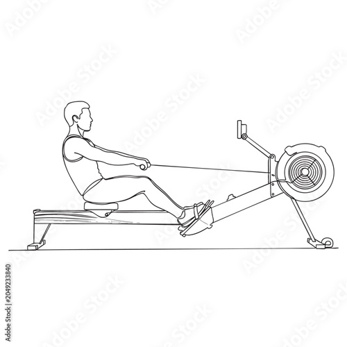 rowing machine with person exercising in line drawing