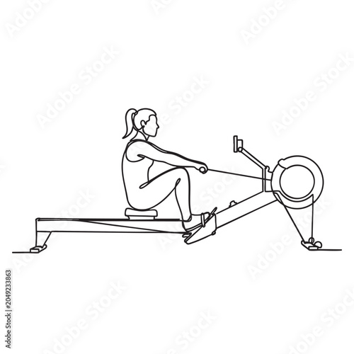 rowing machine user pulling handle for indoor cardio