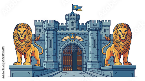 Foto lion guarding castle gate