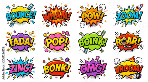 Action packed comic sound effects set with Wham and Zoom.