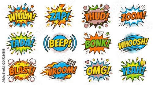 Action-packed comic sound effects and speech bubbles collection