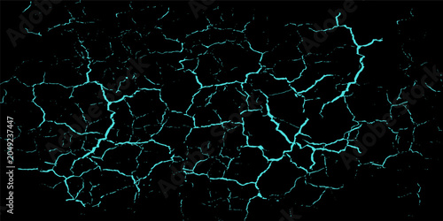 Tableau sur toile High-impact abstract background featuring vibrant cyan blue lightning or crackle textures across a deep black field