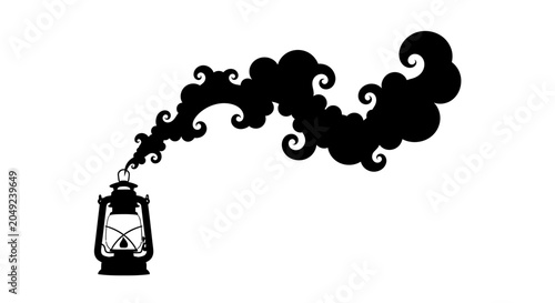 Photos A black silhouette of an old fashioned oil lantern emitting a swirling cloud of smoke