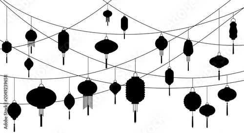 Konstfotografi A collection of hanging traditional Asian lanterns against a plain white background