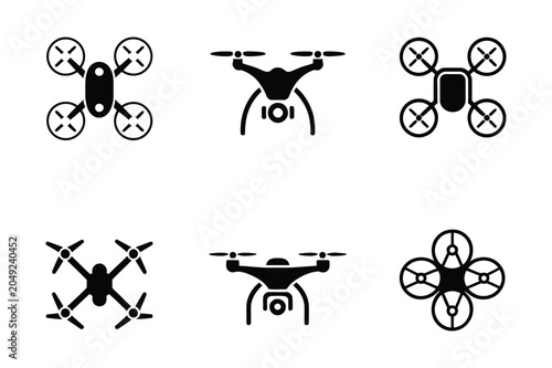 Modern drone technology and unmanned aerial vehicle icon set with technology