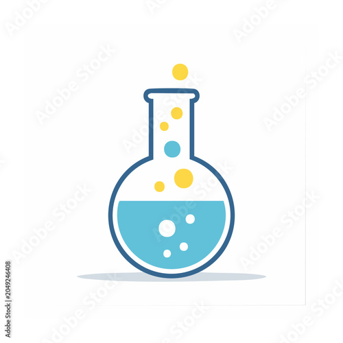 Flat design icon of a science laboratory flask with blue liquid and
