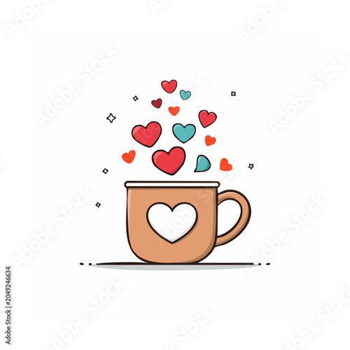 Illustration of a cup with hearts floating out