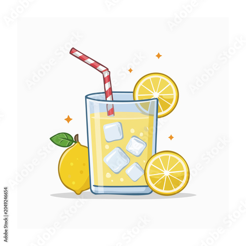 Refreshing lemonade with ice and lemon slices