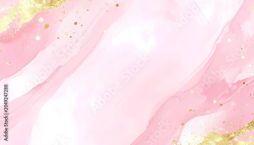 四隅に金の装飾を施した淡いピンクの大理石背景 / Soft pink marble background with gold accents on corners (Generative AI)