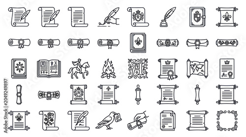 Photos Vintage Scroll and Document Icons: History, Law, Education, and Royal Seals
