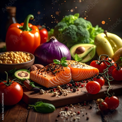 A vibrant arrangement of fresh salmon fillets and assorted vegetables (1)