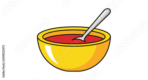 Bild auf Leinwand Yellow bowl of red tomato soup.