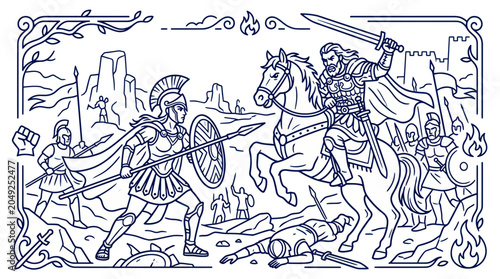 Canvastavla Ancient Roman Soldier on Horseback Fighting.