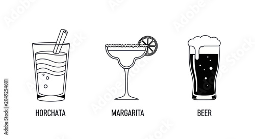 Photos Horchata and margarita and beer glasses.